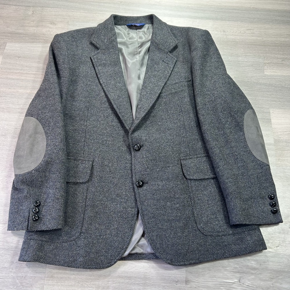 Pendleton Blazer Mens 42 Gray Wool Herringbone Elbow Patch Sport Coat Jacket